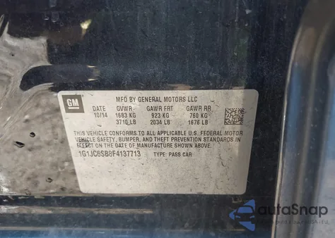 2015 Chevrolet Sonic Lt Auto из США, поврежденный, VIN 1G1JC6SB8F4137713